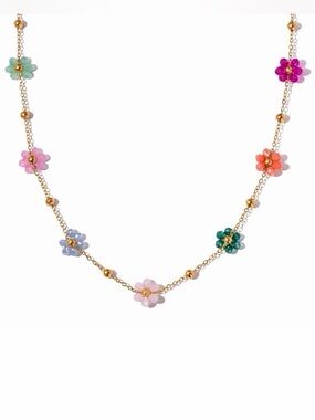18K Gold Plated Multicolor Flower Necklace